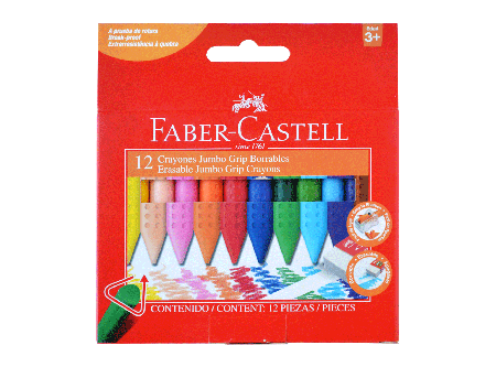  LAPIZ CERA  12 COLORES JUMBO TRIANG. GRIP FABER 