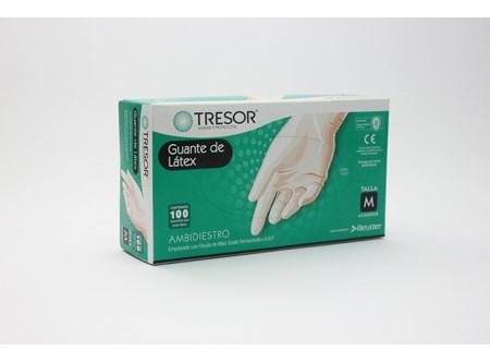  GUANTES EXAM. LATEX T-S CJX100 C/POLVO TRESOR 
