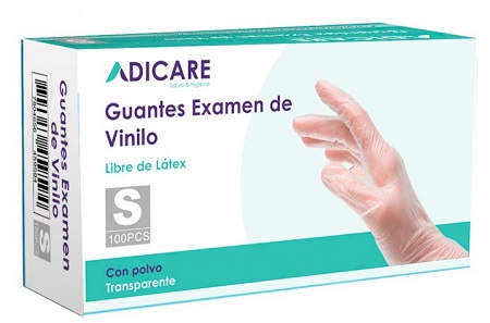  GUANTES EXAM. VINILO T-S CX100 C/P TRANSP ADICARE 