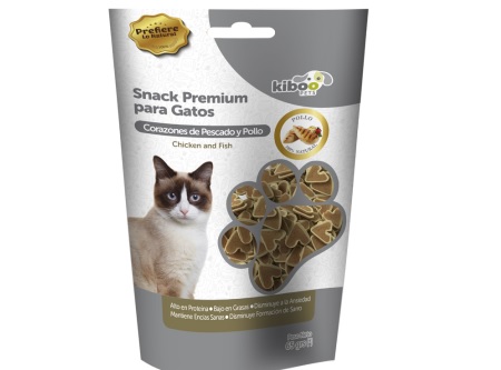  KIBOO SNACK 65GR CORAZONES PESCADO/POLLO P/GATO 