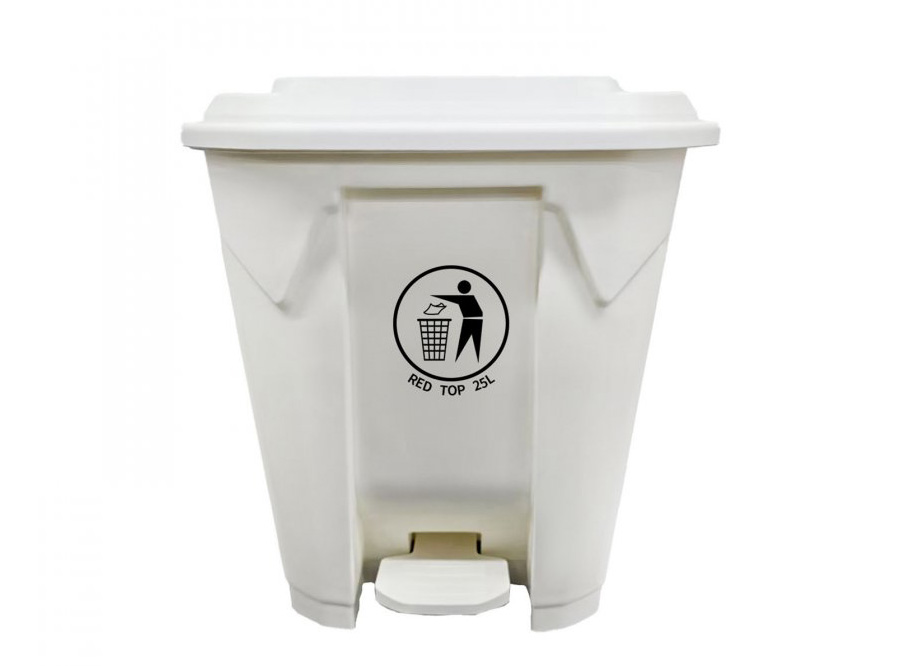 BASURERO 25 LT C/TAPA PEDAL BLANCO RED TOP
