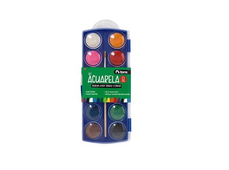  ACUARELA 12 COLORES 30ML + PINCEL TORRE 