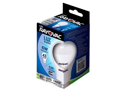  AMPOLLETA LED 6W E27 X 6UN L.FRIA RAYOVAC 550LUM 