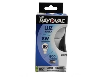  AMPOLLETA LED 8W E27 X 6 UN L.FRIA 800LUM RAYOVAC 
