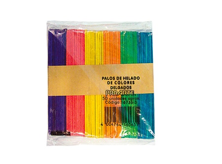  PALOS HELADO COLOR DELGADO BOLSA X 50 UND PROARTE 