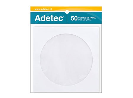  SOBRE CD PAPEL CON VENTANA BLANCO ADETEC 50 UNID 